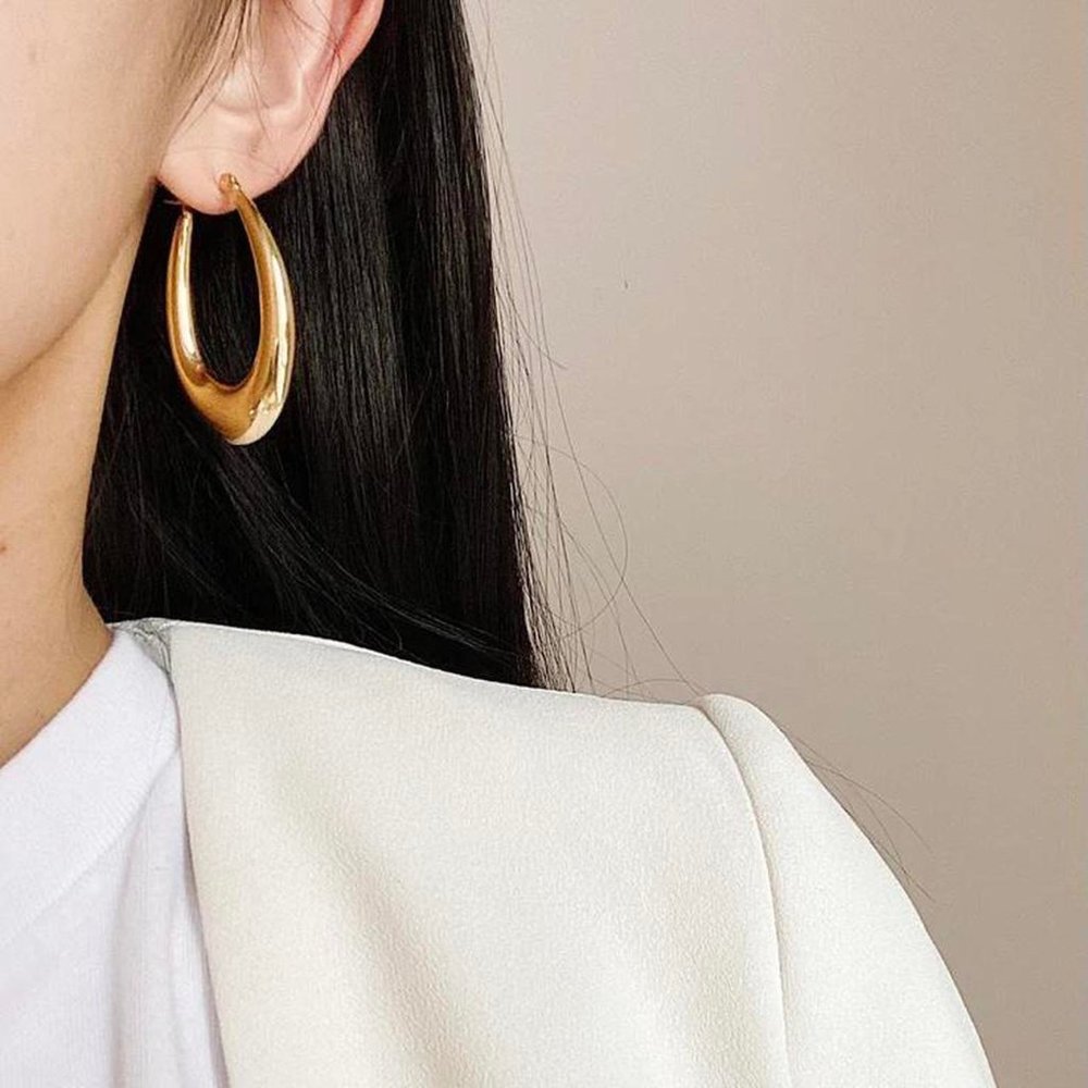 14k Gold Plated Hoop Earrings Oval Gold Hoop Earrings